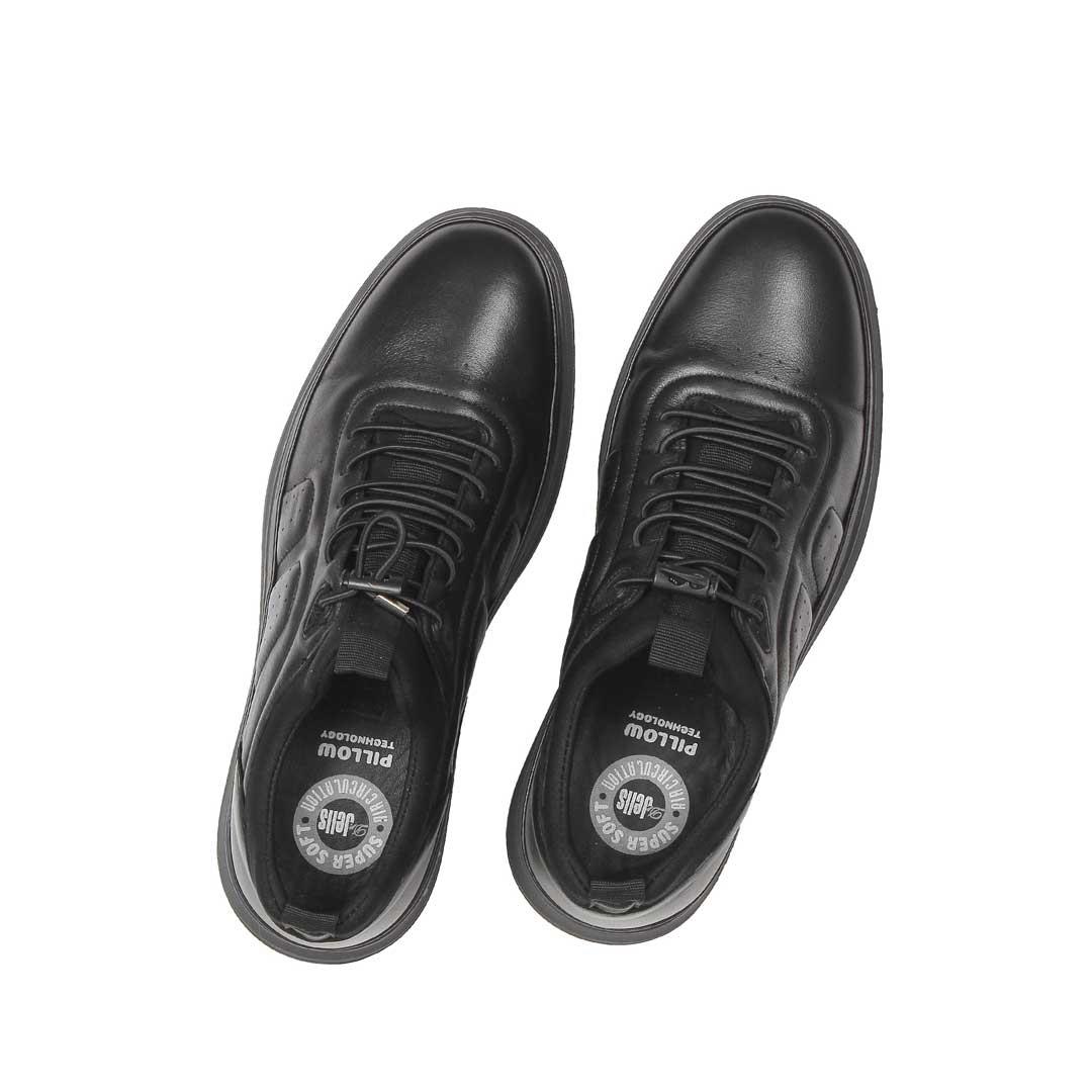 Celal Gültekin Erkek Siyah Bağcıklı Kalın Tabanlı Deri Sneaker