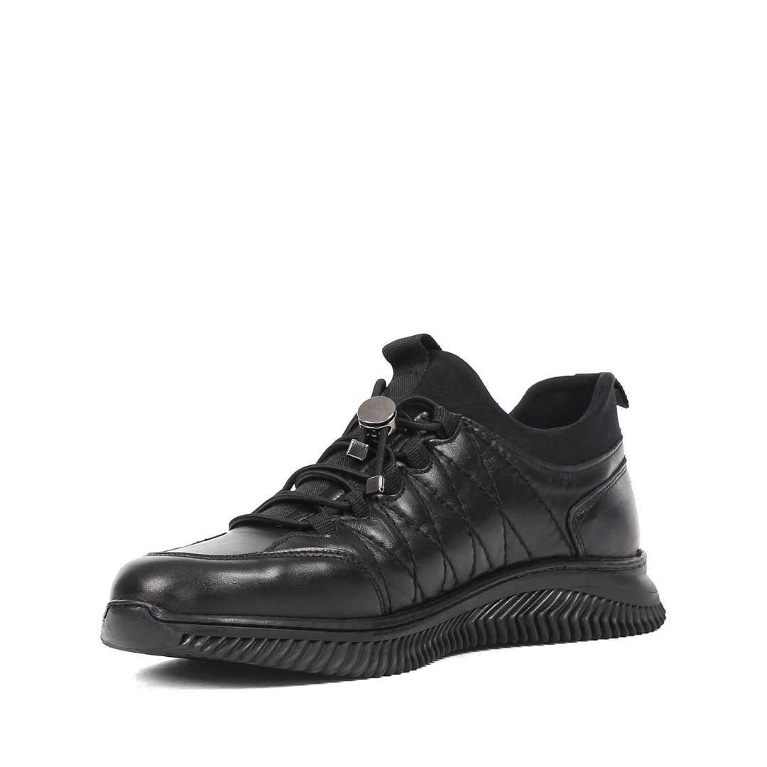 Celal Gültekin Erkek Siyah Bağcıklı Kalın Tabanlı Deri Sneaker