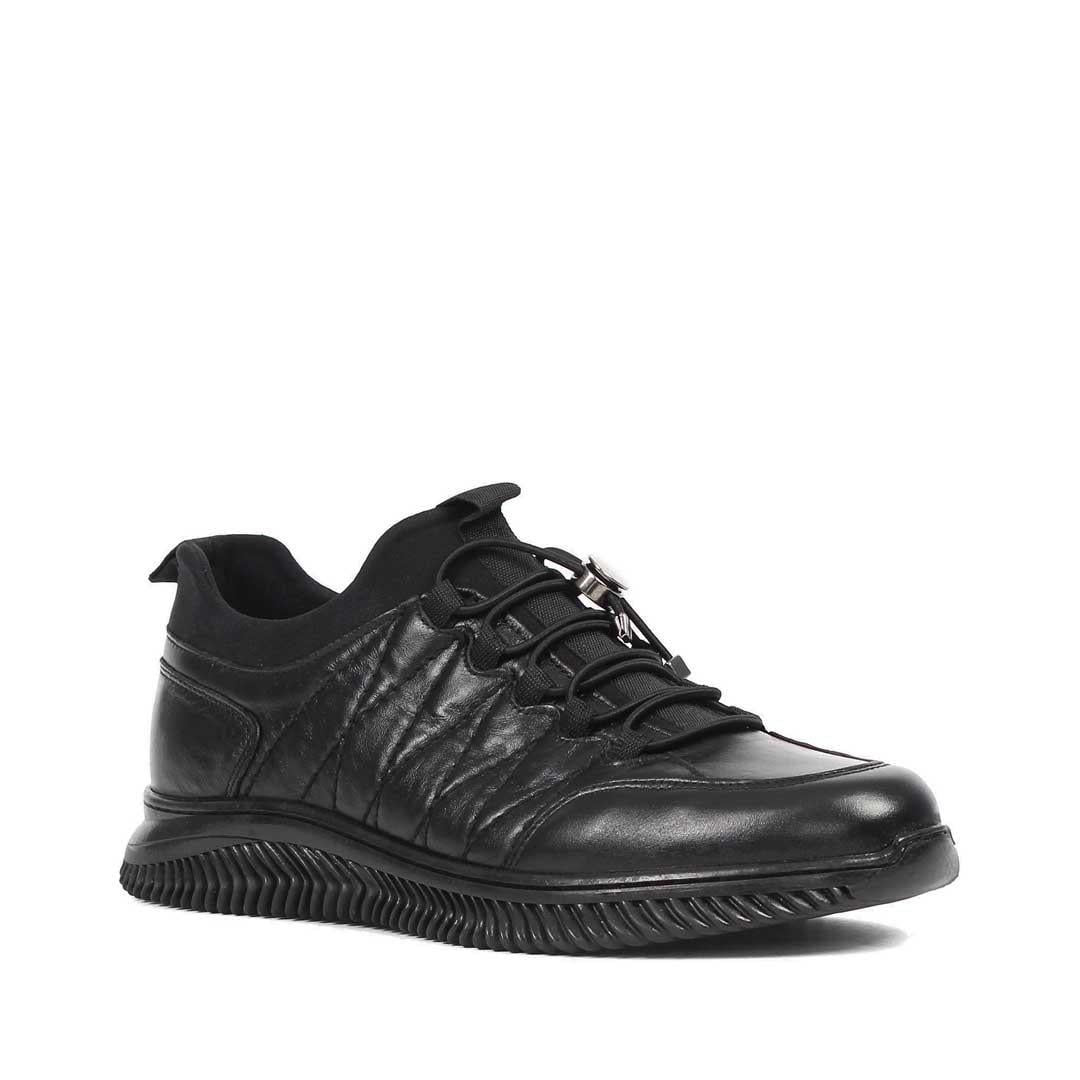 Celal Gültekin Erkek Siyah Bağcıklı Kalın Tabanlı Deri Sneaker