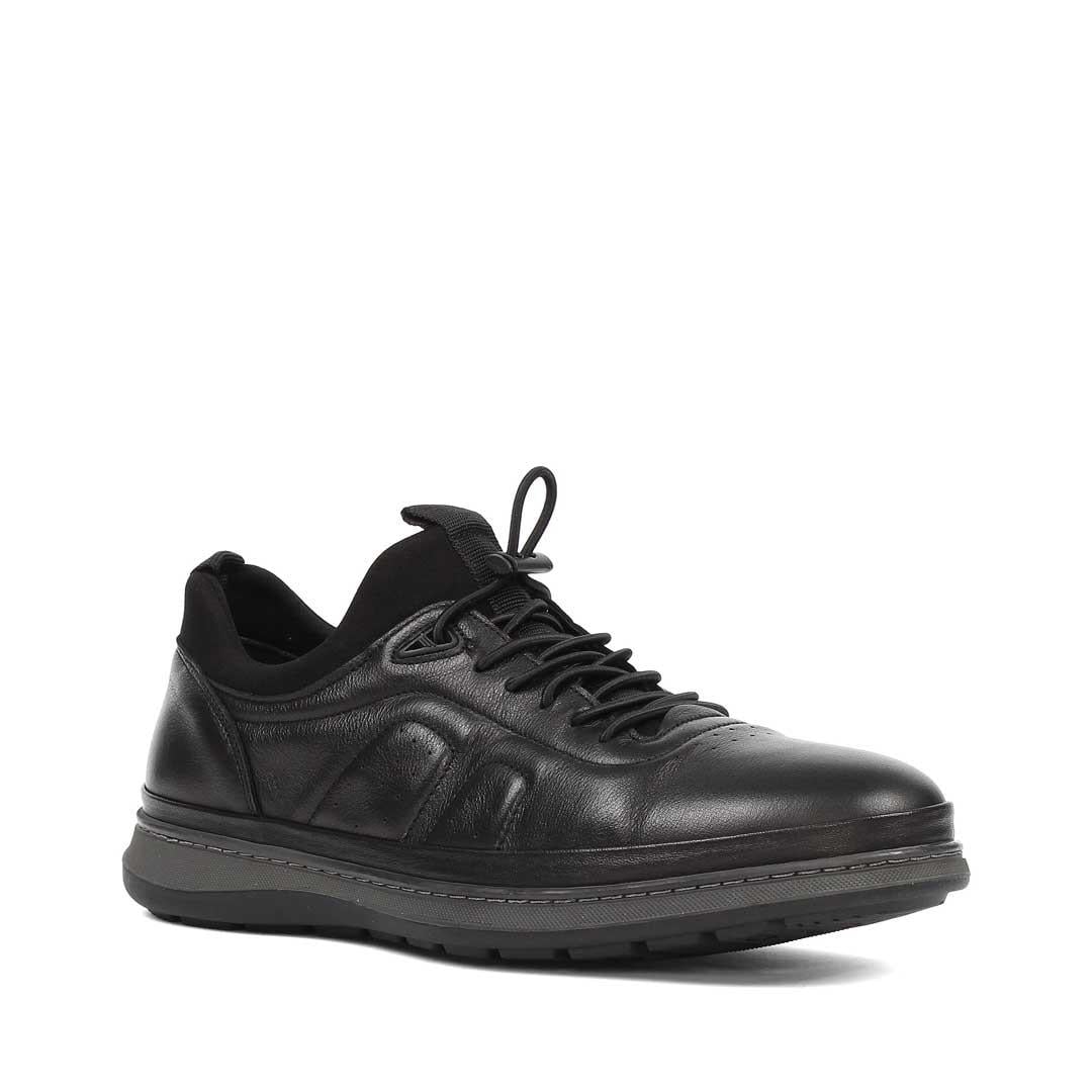 Celal Gültekin Erkek Siyah Bağcıklı Kalın Tabanlı Deri Sneaker
