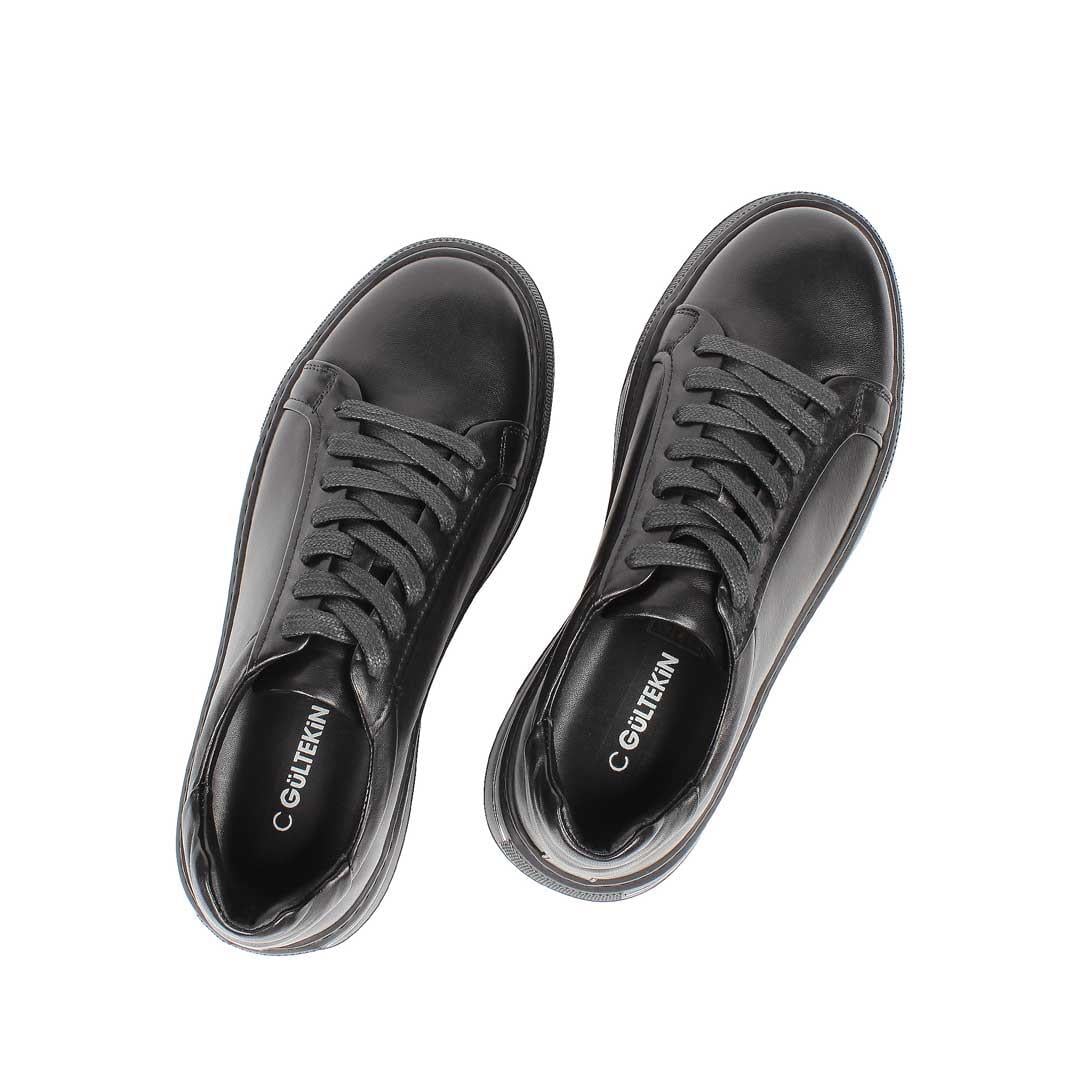 Celal Gültekin Erkek Siyah Bağcıklı Kalın Tabanlı Deri Sneaker
