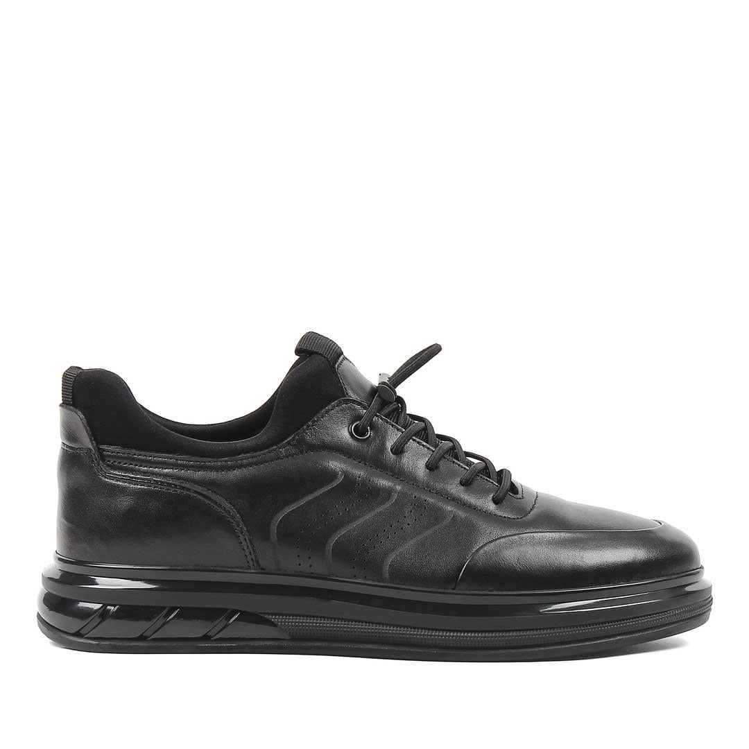 Celal Gültekin Erkek Siyah Bağcıklı Kalın Tabanlı Deri Sneaker