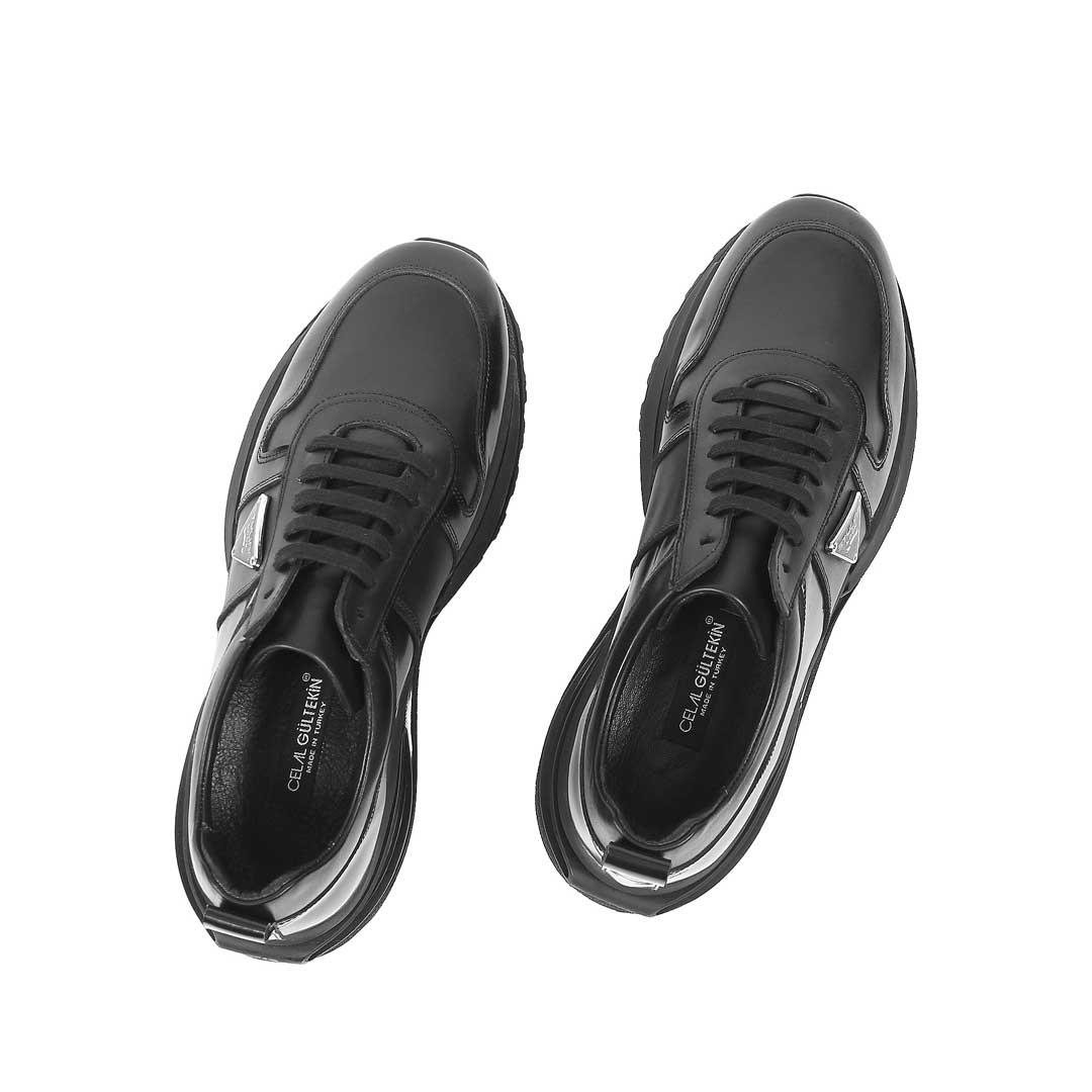 Celal Gültekin Erkek Siyah Bağcıklı Kalın Tabanlı Deri Sneaker