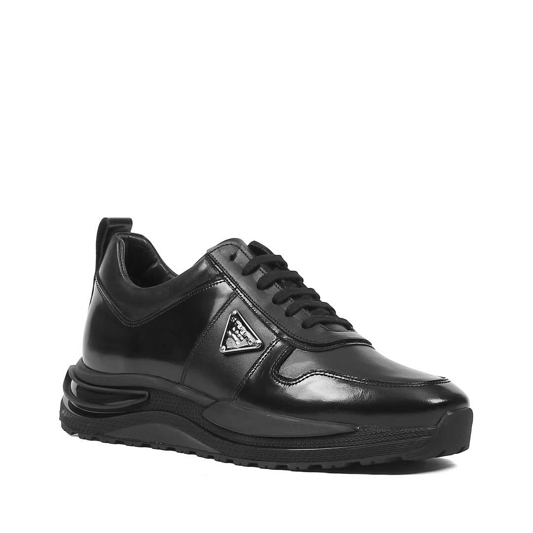 Celal Gültekin Erkek Siyah Bağcıklı Kalın Tabanlı Deri Sneaker
