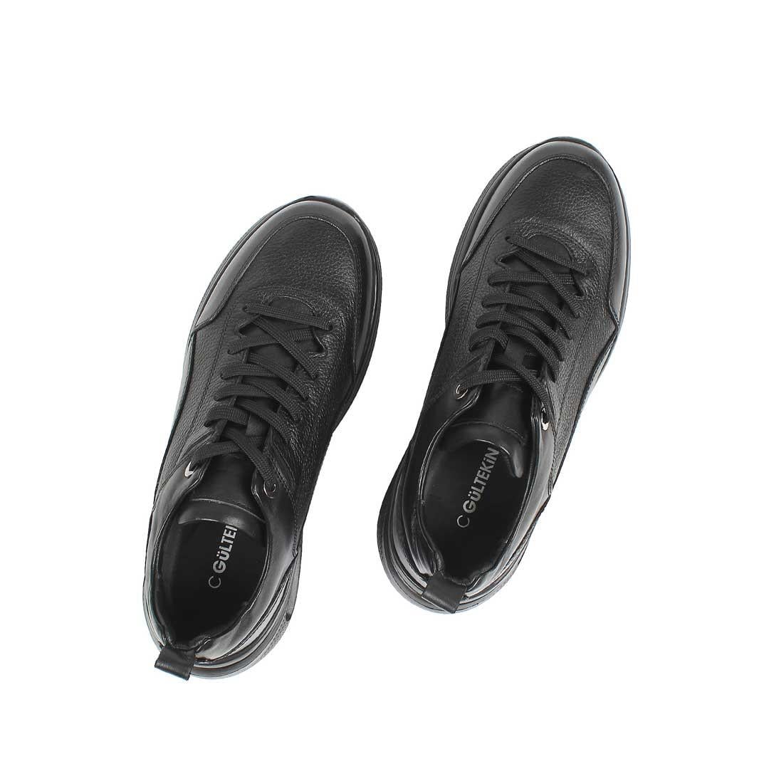 Celal Gültekin Erkek Siyah Bağcıklı Kalın Tabanlı Deri Sneaker