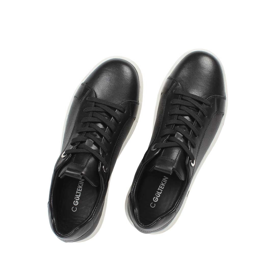 Celal Gültekin Erkek Siyah Bağcıklı Kalın Tabanlı Deri Sneaker