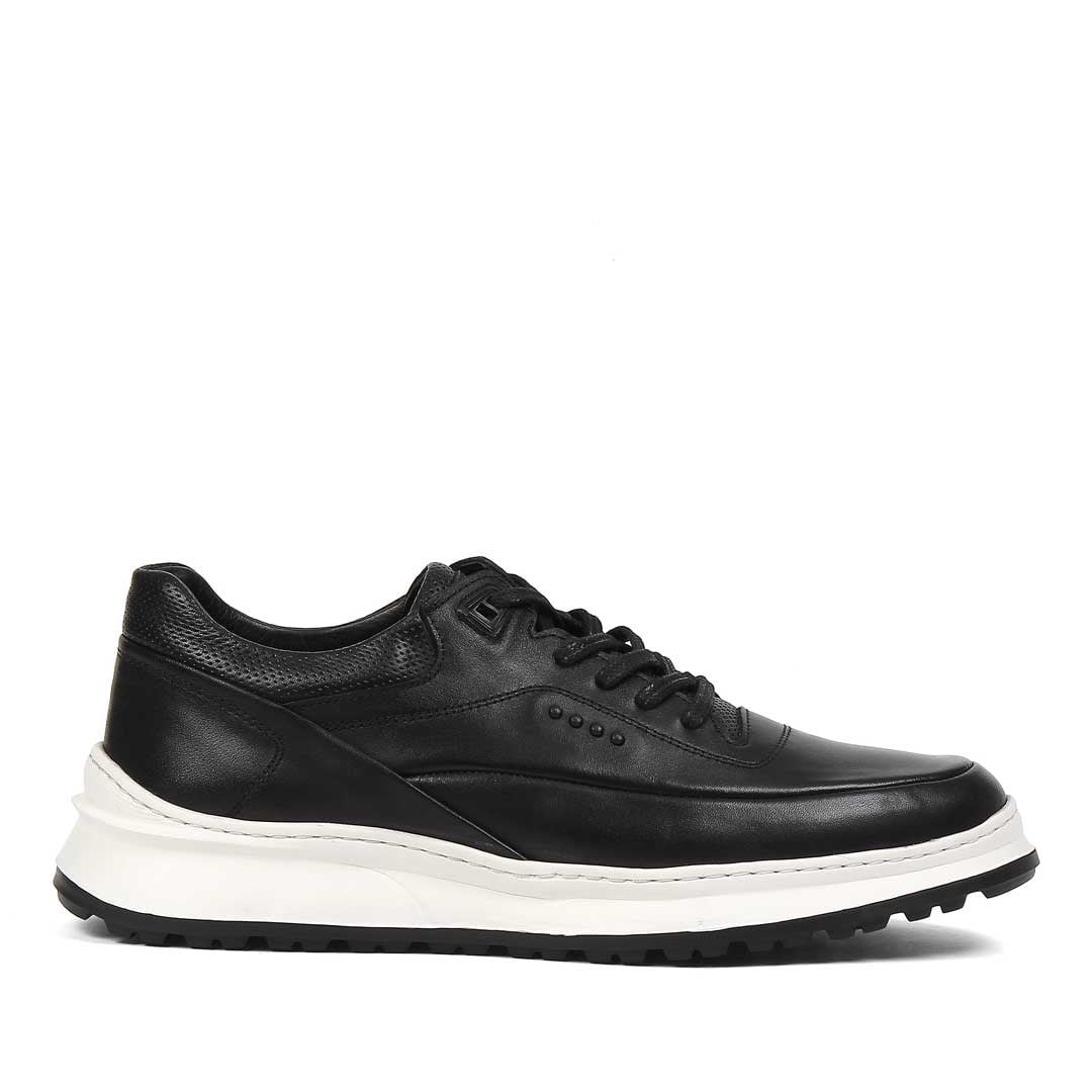 Celal Gültekin Erkek Siyah Bağcıklı Kalın Tabanlı Deri Sneaker