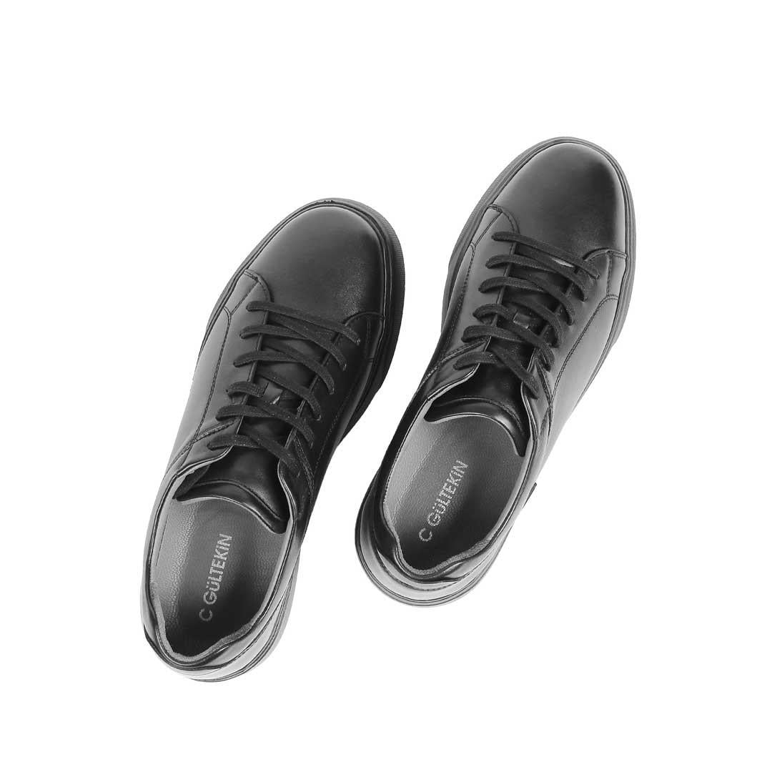 Celal Gültekin Erkek Siyah Bağcıklı Kalın Tabanlı Deri Sneaker