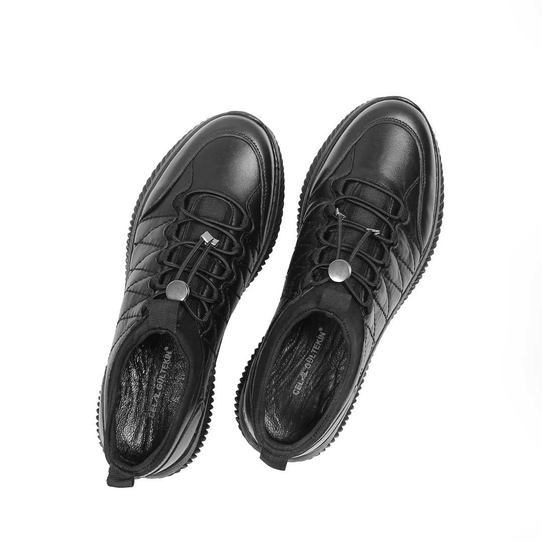 Celal Gültekin Erkek Siyah Bağcıklı Kalın Tabanlı Deri Sneaker
