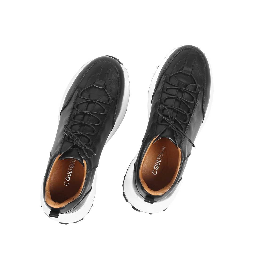 Celal Gültekin Erkek Siyah Bağcıklı Kalın Tabanlı Deri Sneaker