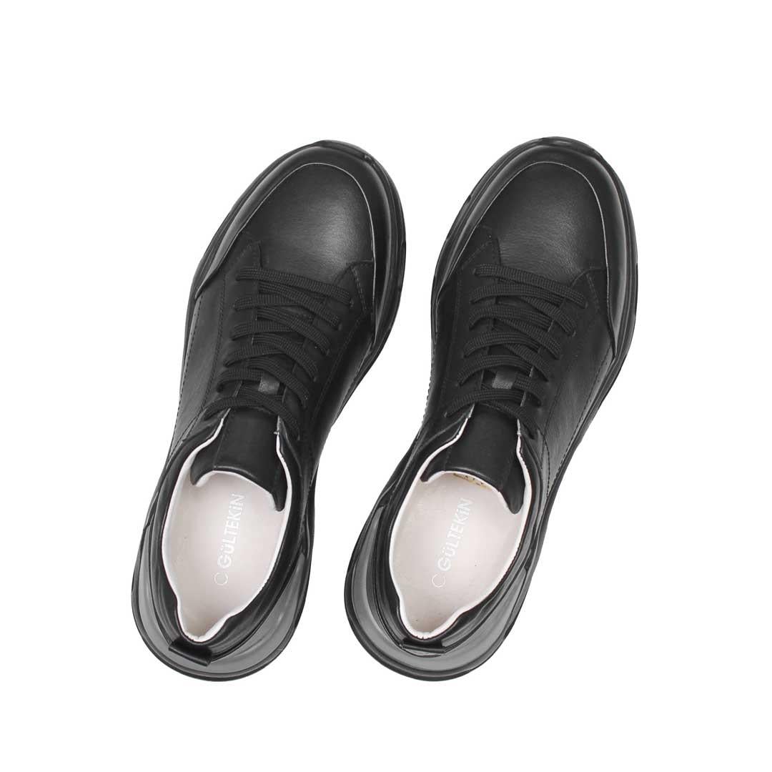 Celal Gültekin Erkek Siyah Bağcıklı Kalın Tabanlı Deri Sneaker