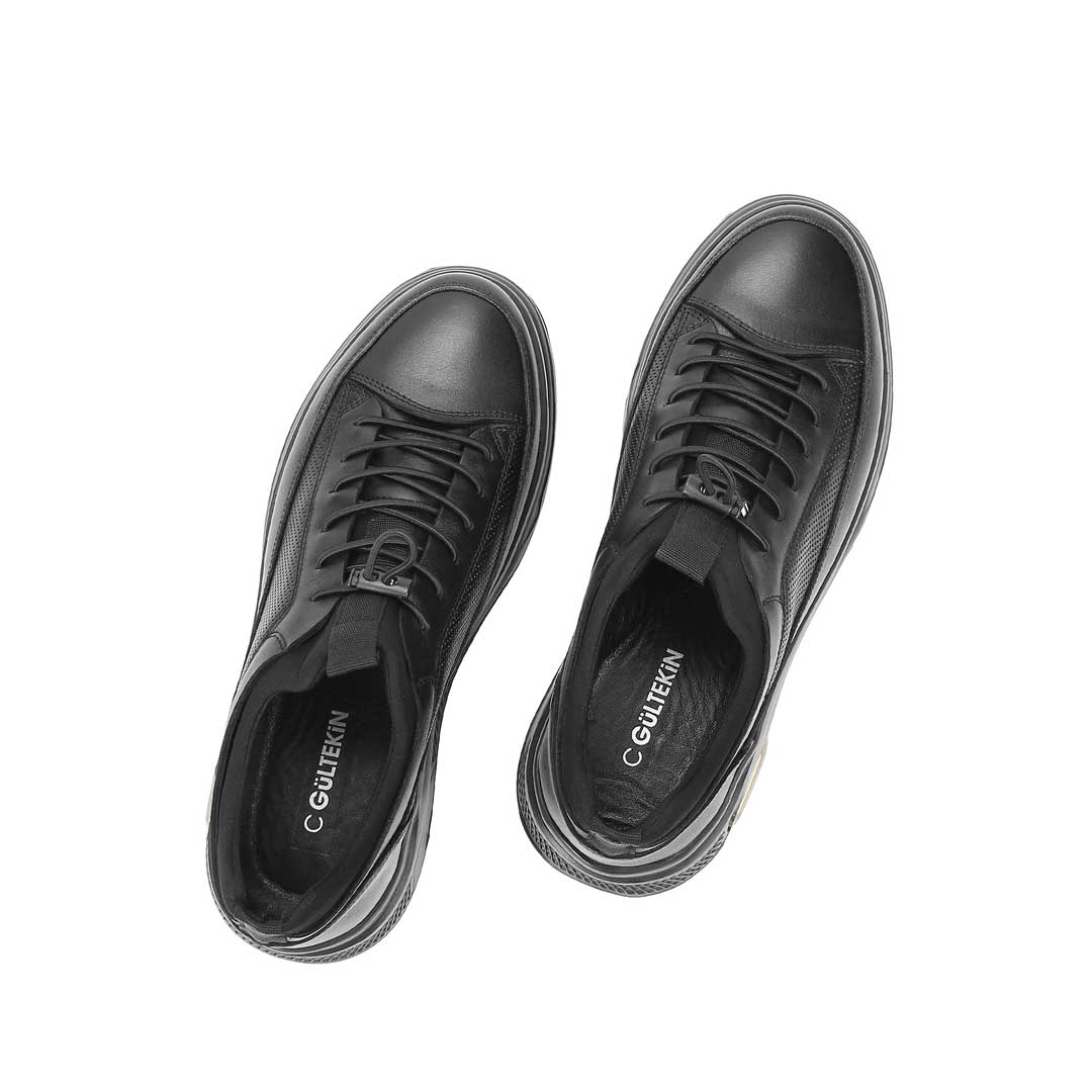 Celal Gültekin Erkek Siyah Bağcıklı Kalın Tabanlı Deri Sneaker