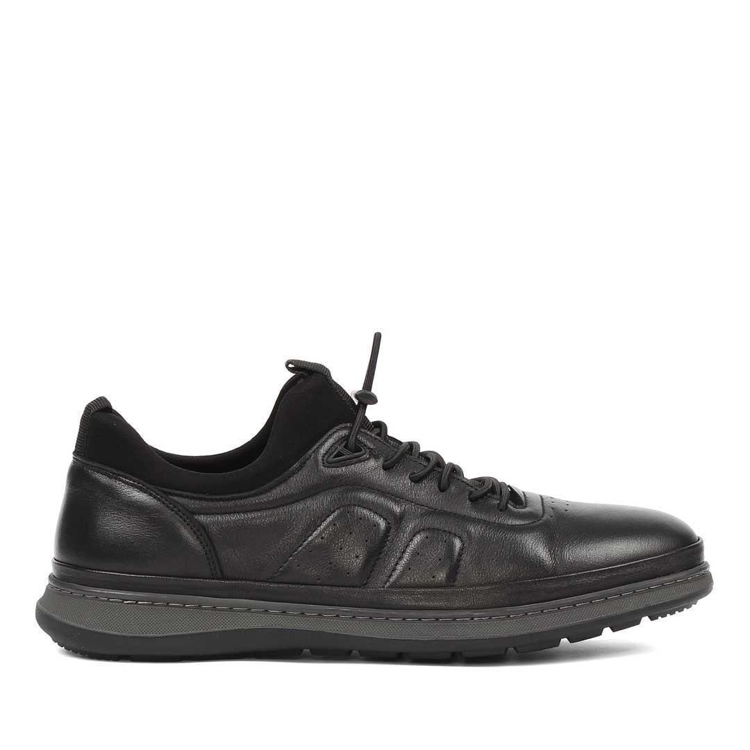 Celal Gültekin Erkek Siyah Bağcıklı Kalın Tabanlı Deri Sneaker