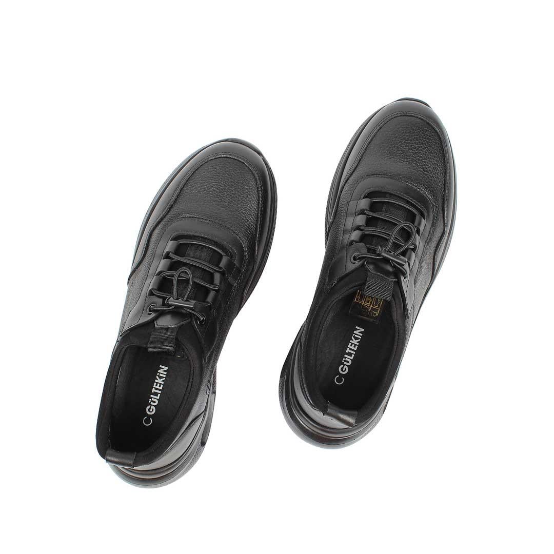Celal Gültekin Erkek Siyah Bağcıklı Kalın Tabanlı Deri Sneaker
