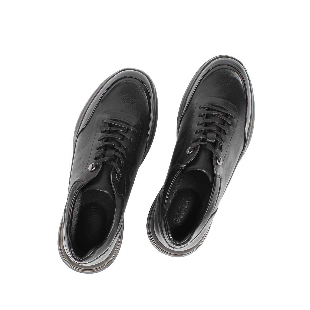 Celal Gültekin Erkek Siyah Bağcıklı Kalın Tabanlı Deri Sneaker
