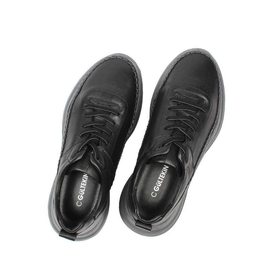 Celal Gültekin Erkek Siyah Bağcıklı Kalın Tabanlı Deri Sneaker