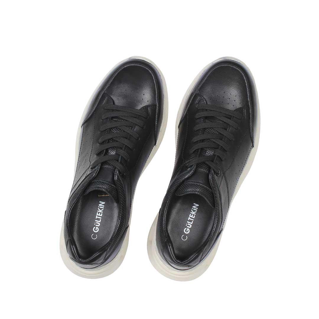 Celal Gültekin Erkek Siyah Bağcıklı Kalın Tabanlı Deri Sneaker
