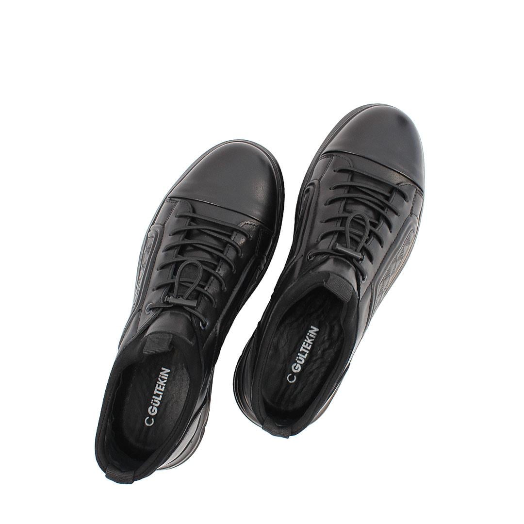 Celal Gültekin Erkek Siyah Bağcıklı Kalın Tabanlı Deri Sneaker