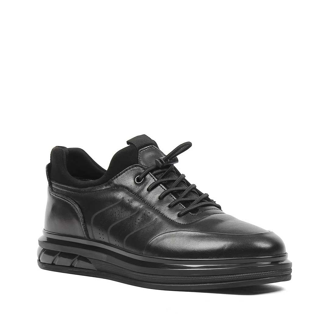 Celal Gültekin Erkek Siyah Bağcıklı Kalın Tabanlı Deri Sneaker