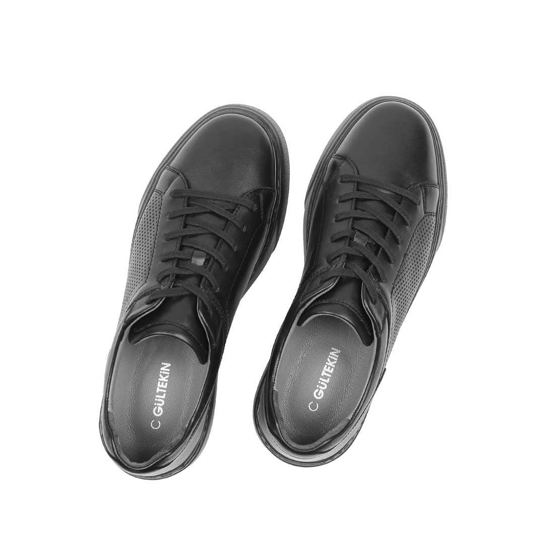 Celal Gültekin Erkek Siyah Bağcıklı Kalın Tabanlı Deri Sneaker