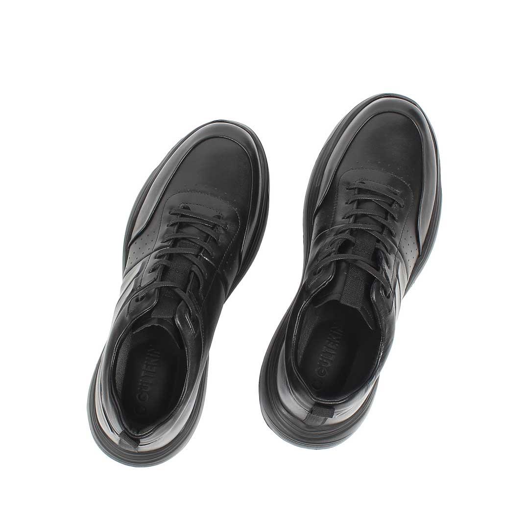 Celal Gültekin Erkek Siyah Bağcıklı Kalın Tabanlı Deri Sneaker