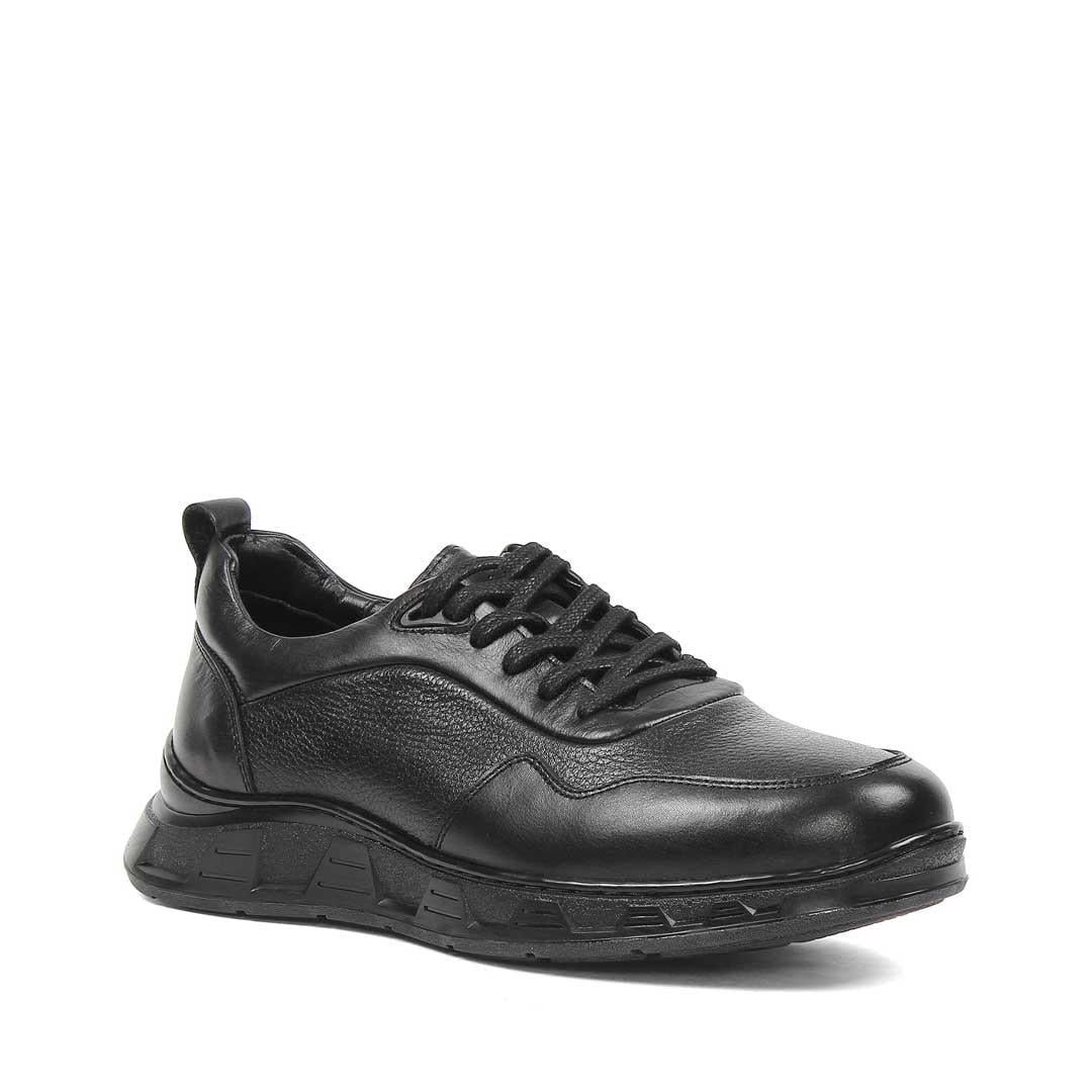 Celal Gültekin Erkek Siyah Bağcıklı Kalın Tabanlı Deri Sneaker