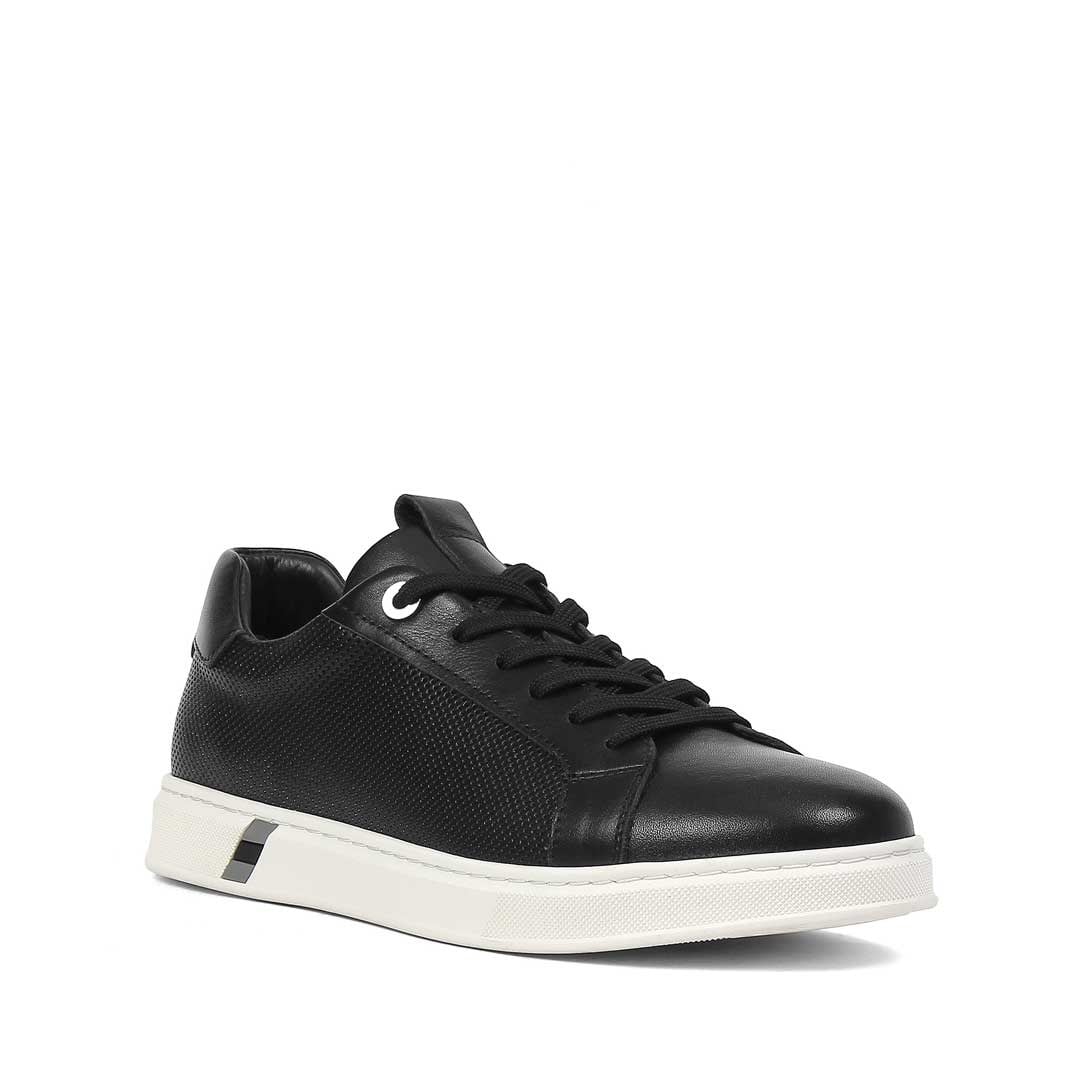 Celal Gültekin Erkek Siyah Bağcıklı Kalın Tabanlı Deri Sneaker