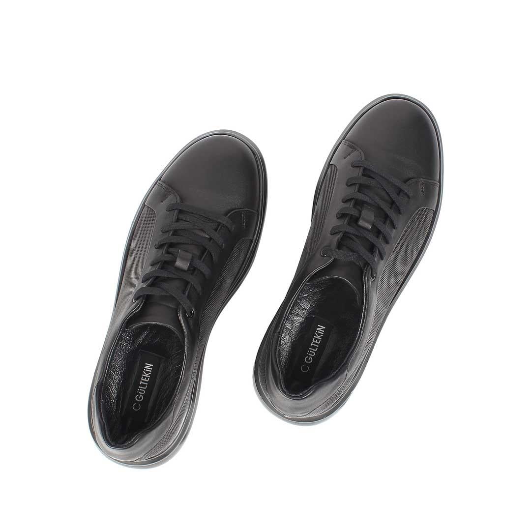 Celal Gültekin Erkek Siyah Bağcıklı Kalın Tabanlı Deri Sneaker