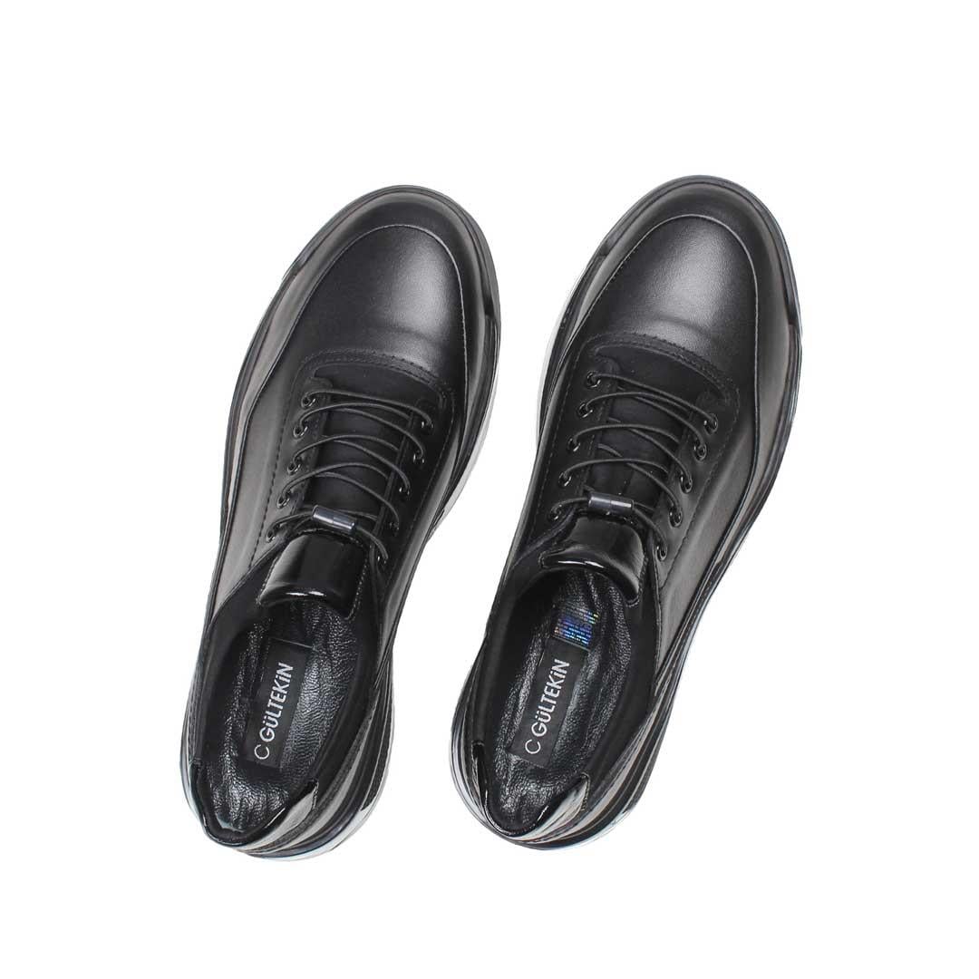 Celal Gültekin Erkek Siyah Bağcıklı Kalın Tabanlı Deri Sneaker