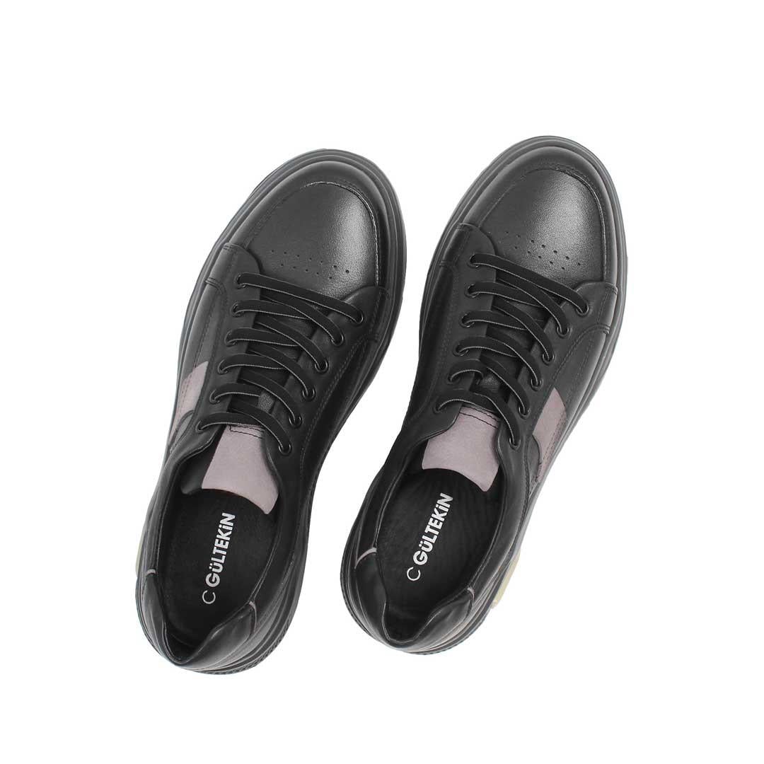 Celal Gültekin Erkek Siyah Bağcıklı Kalın Tabanlı Deri Sneaker