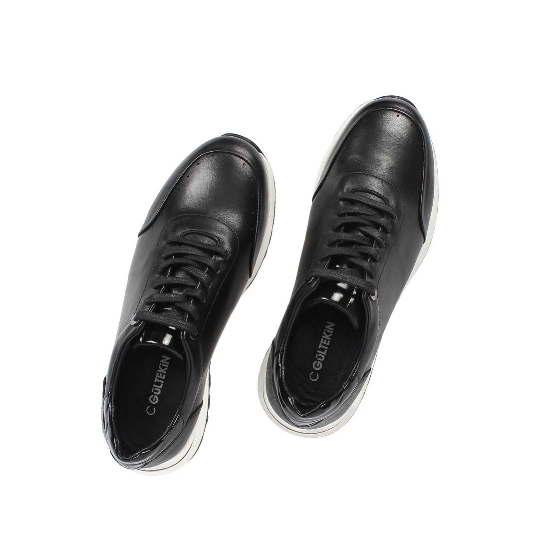 Celal Gültekin Erkek Siyah Bağcıklı Kalın Tabanlı Deri Sneaker