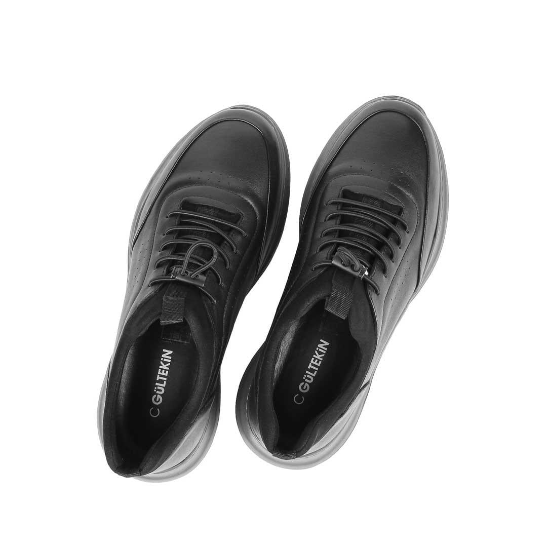 Celal Gültekin Erkek Siyah Bağcıklı Kalın Tabanlı Deri Sneaker