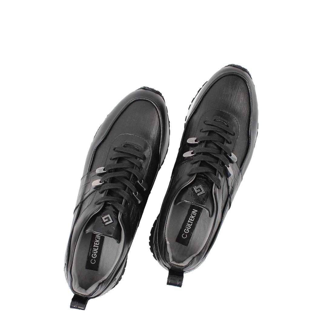 Celal Gültekin Erkek Siyah Bağcıklı Kalın Tabanlı Deri Sneaker
