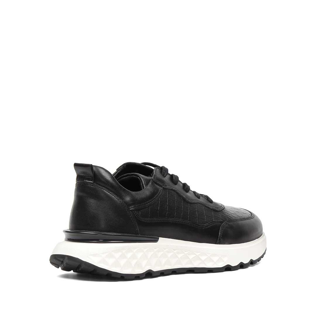Celal Gültekin Erkek Siyah Bağcıklı Kalın Tabanlı Kroko Deri Sneaker