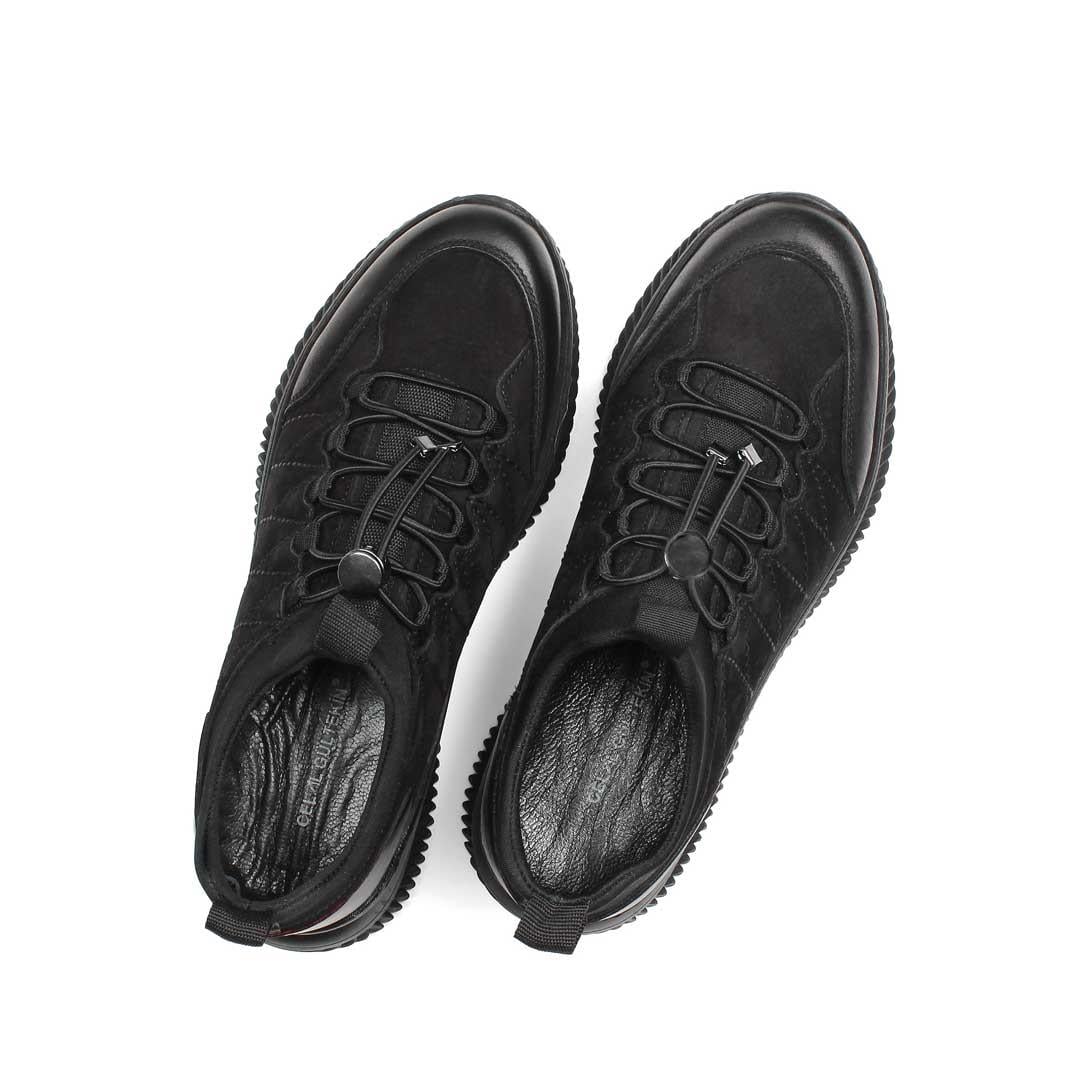 Celal Gültekin Erkek Siyah Bağcıklı Kalın Tabanlı Nubuk Deri Sneaker