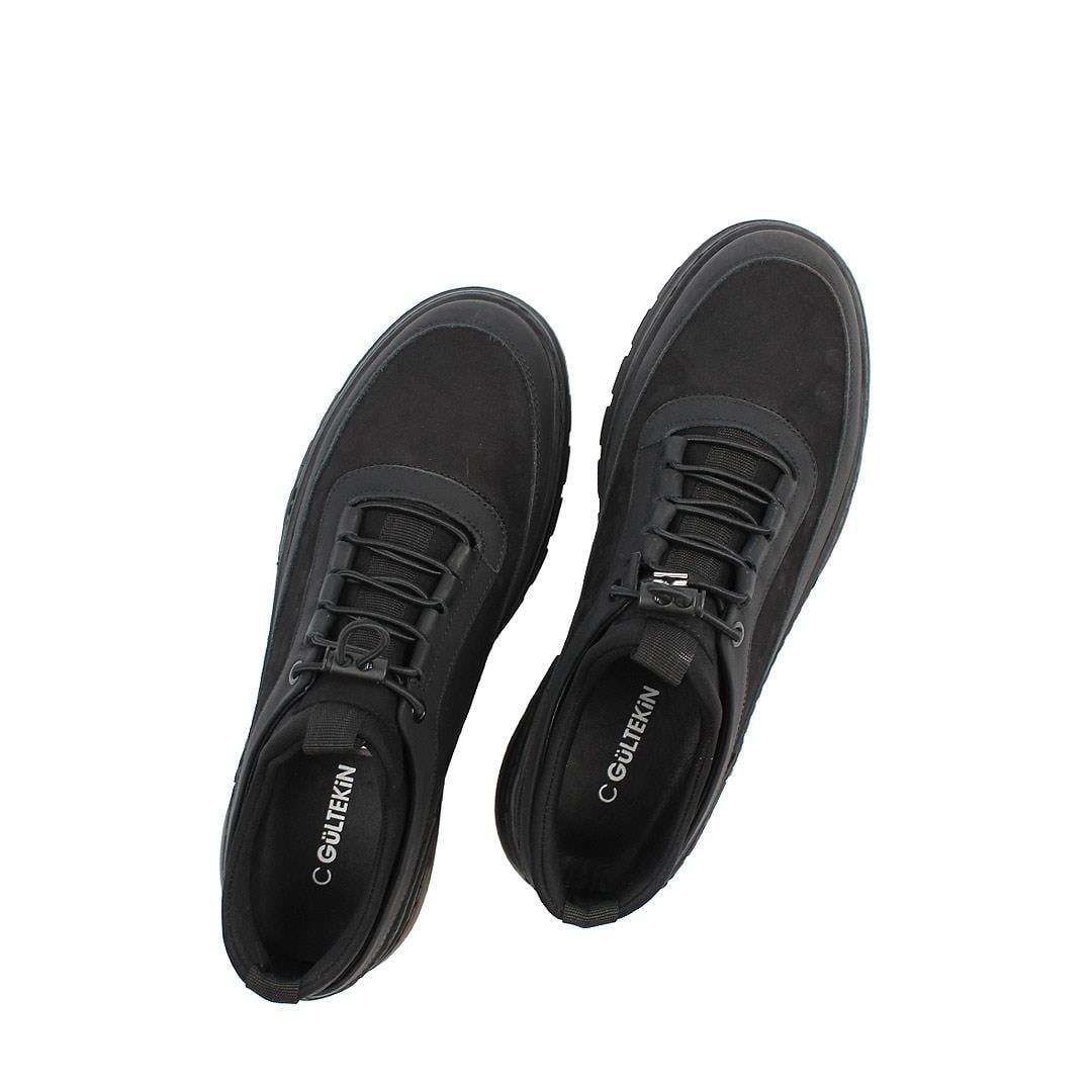 Celal Gültekin Erkek Siyah Bağcıklı Kalın Tabanlı Nubuk Deri Sneaker