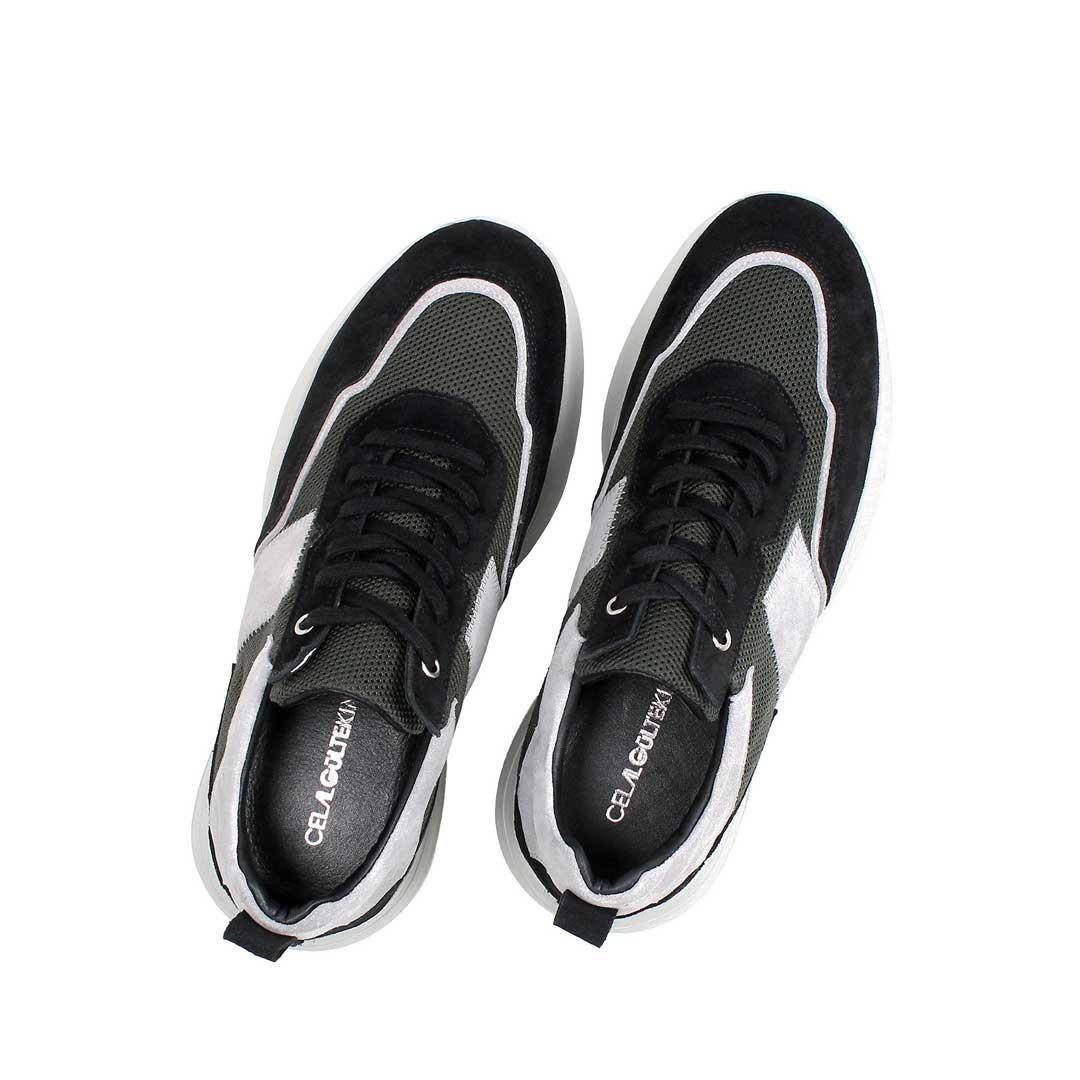 Celal Gültekin Erkek Siyah Bağcıklı Kalın Tabanlı Süet Deri Sneaker