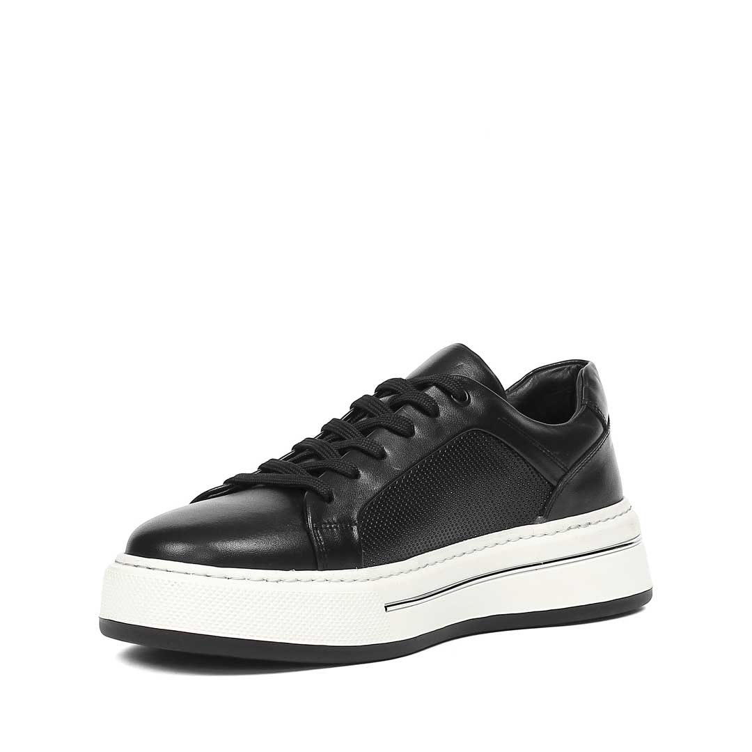 Celal Gültekin Erkek Siyah Baskılı Bağcıklı Kalın Tabanlı Deri Sneaker