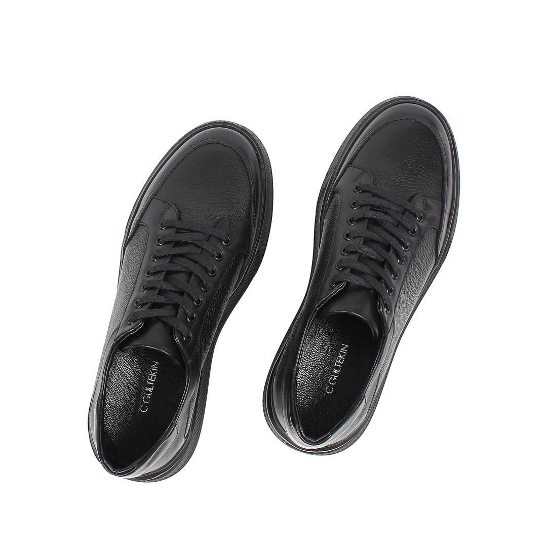 Celal Gültekin Erkek Siyah Kalın Tabanlı Deri Sneaker