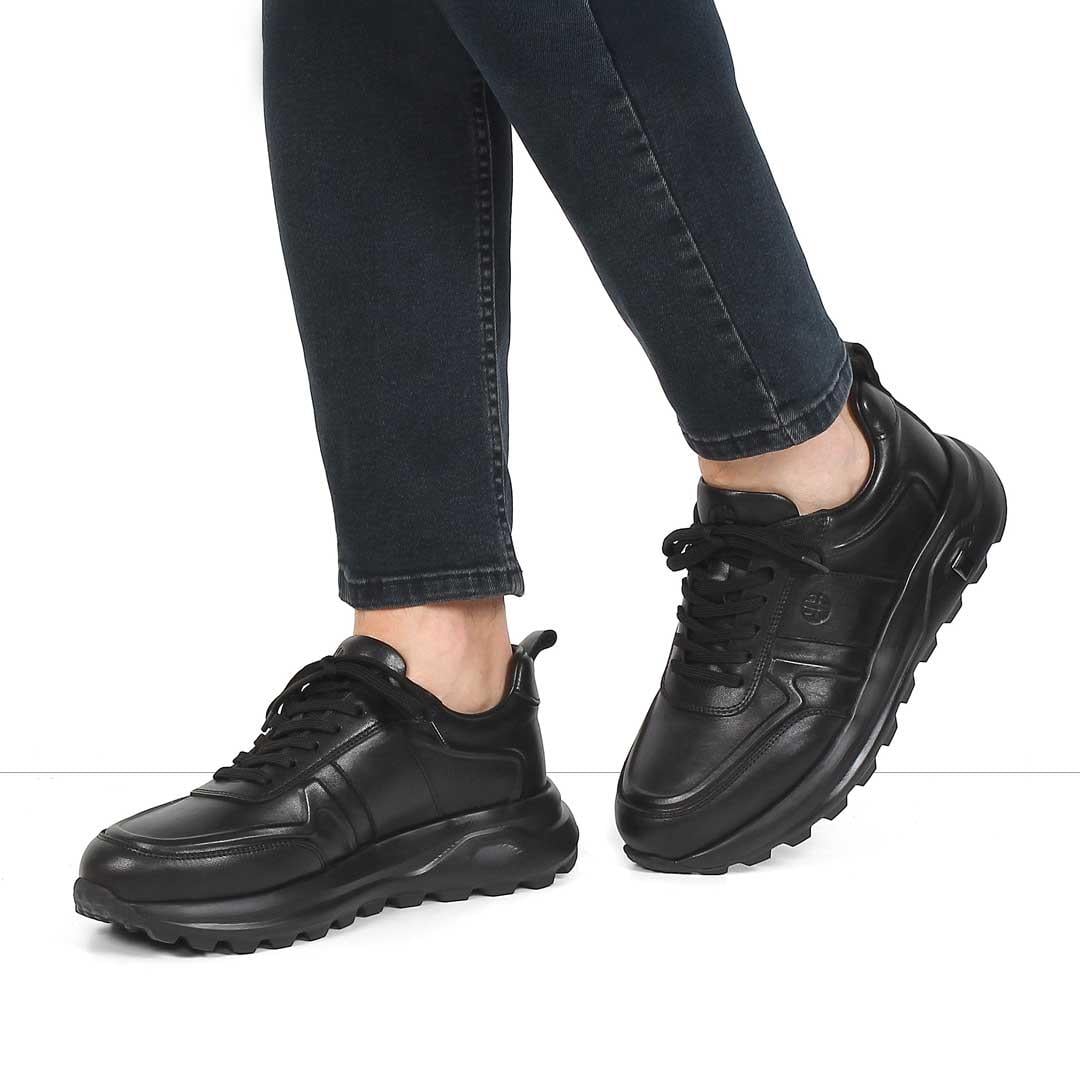 Celal Gültekin Erkek Siyah Kalın Tabanlı Deri Sneaker