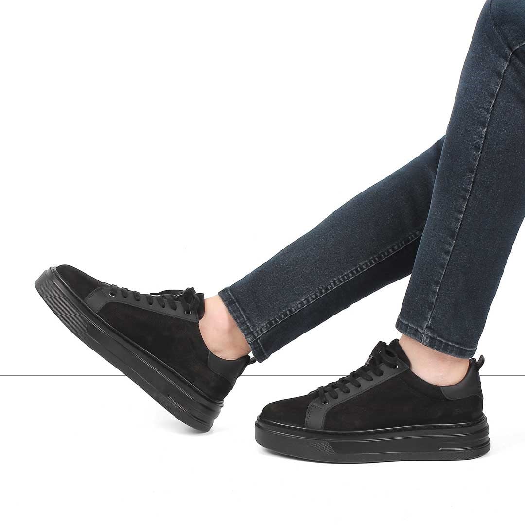 Celal Gültekin Erkek Siyah Kalın Tabanlı Nubuk Deri Sneaker