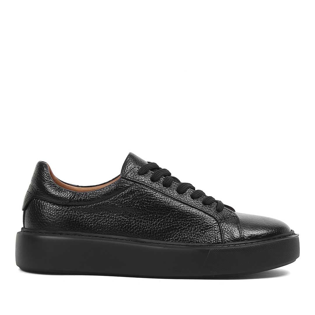 Celal Gültekin Erkek Siyah Kalın Tabanlı Siyah Deri Sneaker