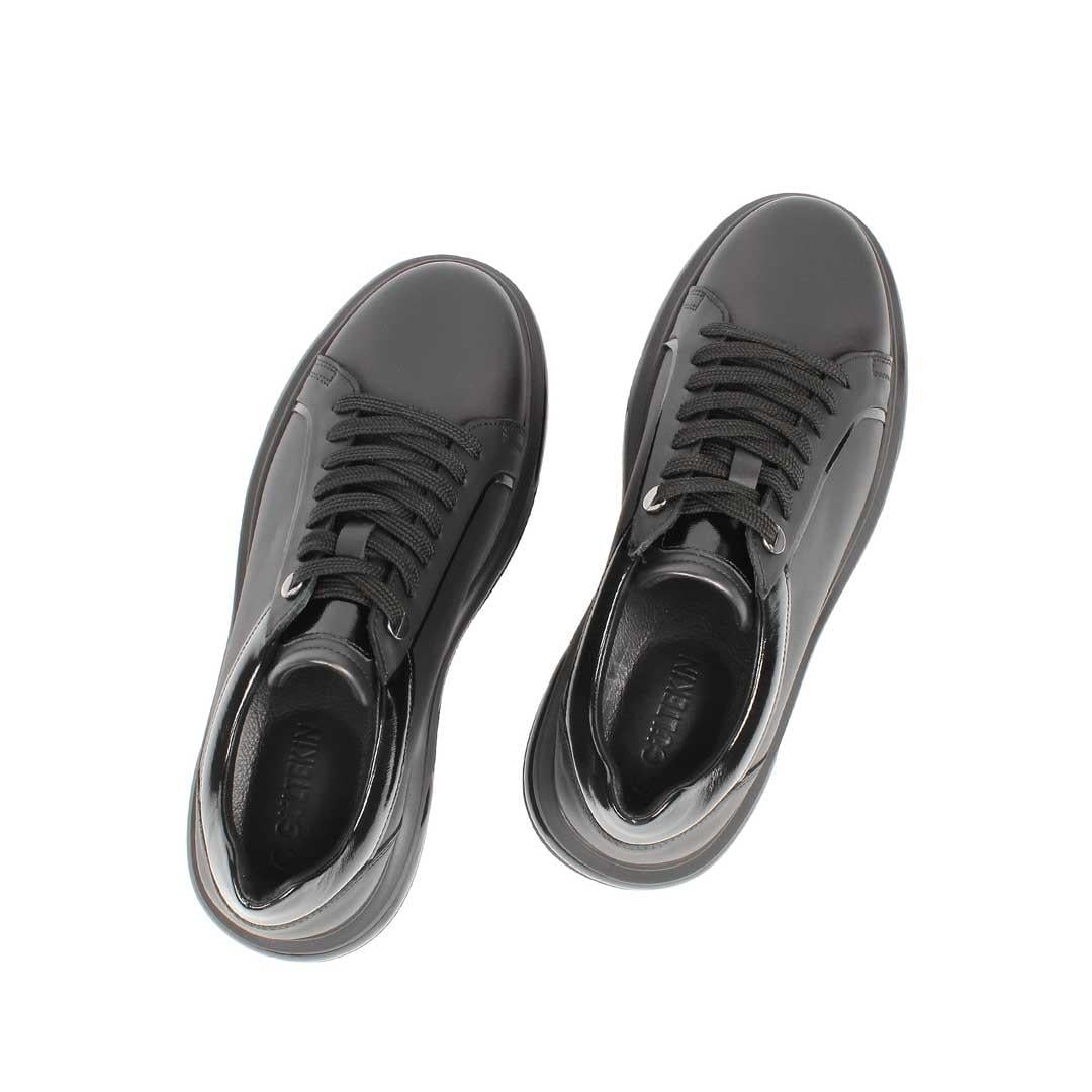 Celal Gültekin Erkek Siyah Mat Bağcıklı Kalın Tabanlı Deri Sneaker