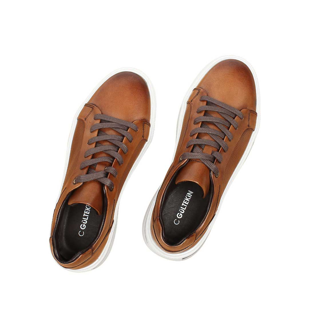 Celal Gültekin Erkek Taba Baskılı Bağcıklı Kalın Tabanlı Deri Sneaker