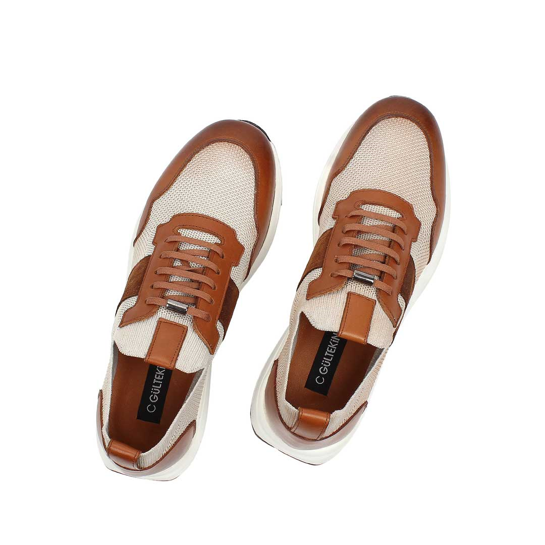 Celal Gültekin Erkek Taba Bej Bağcıklı Deri Sneaker