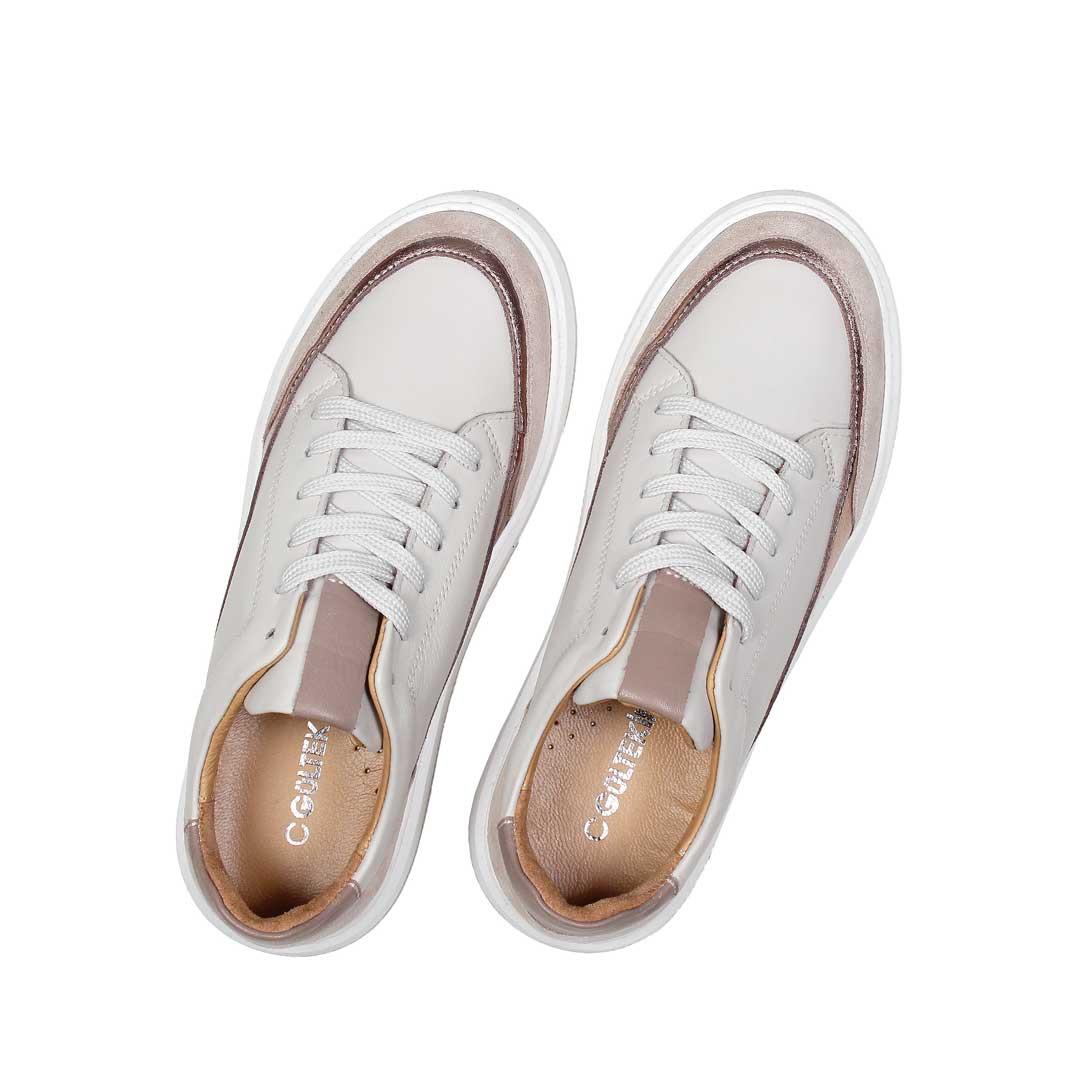 Celal Gültekin Kadın Bej Bağcıklı Kalın Tabanlı Deri Sneaker