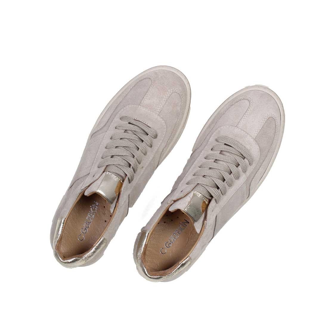 Celal Gültekin Kadın Bej Bağcıklı Kalın Tabanlı Süet Deri Sneaker