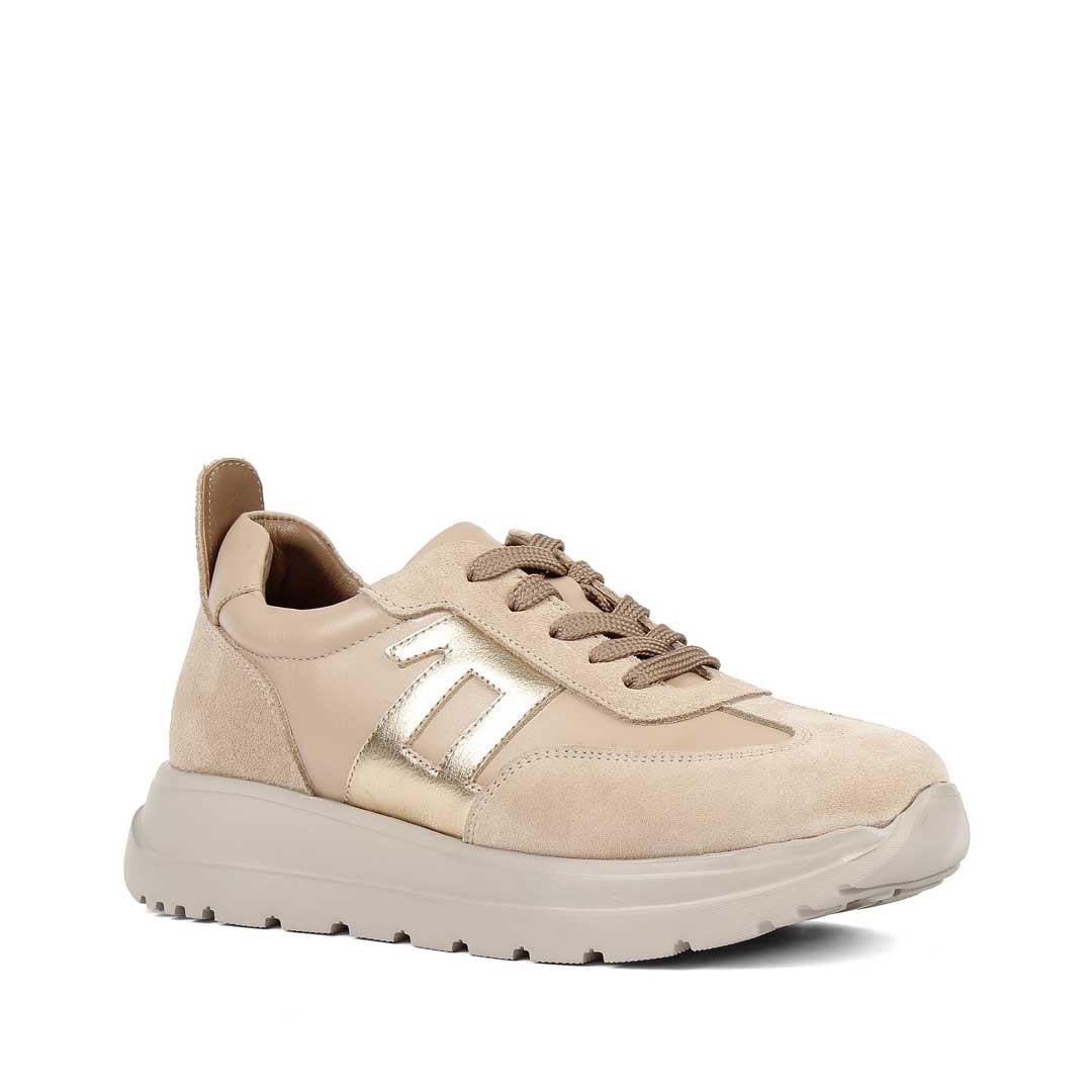 Celal Gültekin Kadın Bej Bağcıklı Kalın Tabanlı Süet Deri Sneaker