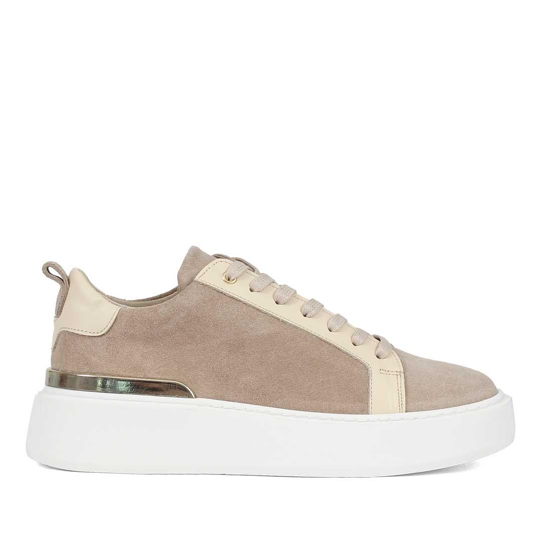 Celal Gültekin Kadın Bej Bağcıklı Kalın Tabanlı Süet Deri Sneaker