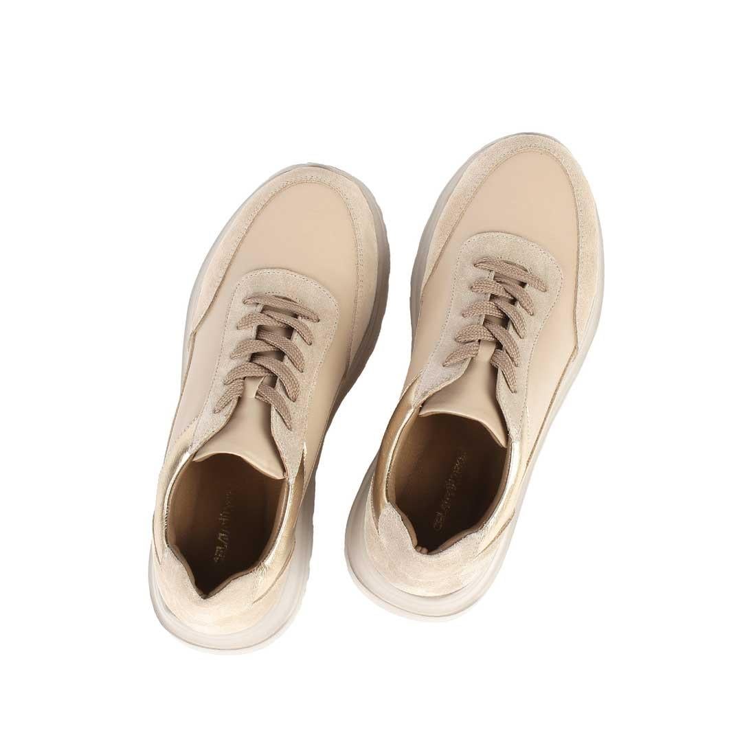 Celal Gültekin Kadın Bej Bağcıklı Kalın Tabanlı Süet Deri Sneaker